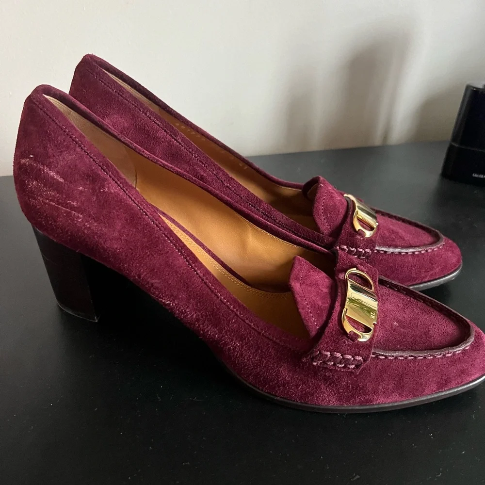 Ralph Lauren Purple Label Burgundy Suede Horsebit Pumps Gold Bit Made in Italy - Picture 2 of 11